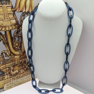 J. Crew Navy Blue Statement Necklace With Ribbon Closure